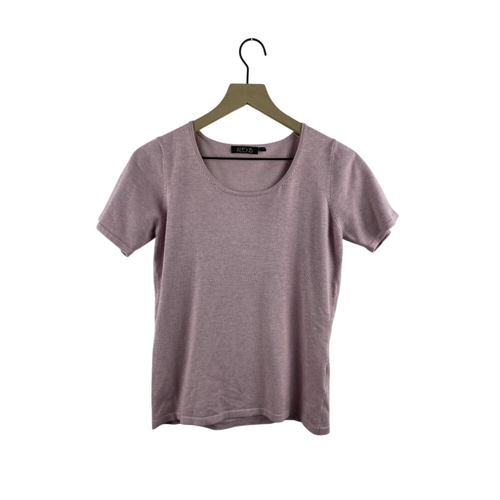 Alexis Women's Medium Wool Blend Knit Scoop Neck Short Sleeve Pink Top
